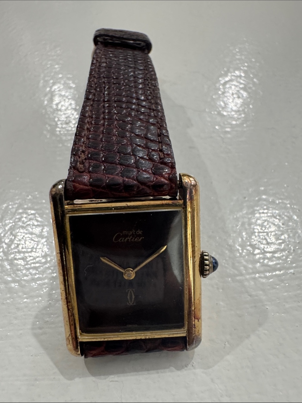Cartier Women's Gold Tone Case Brown Dial Leather Strap Watch
